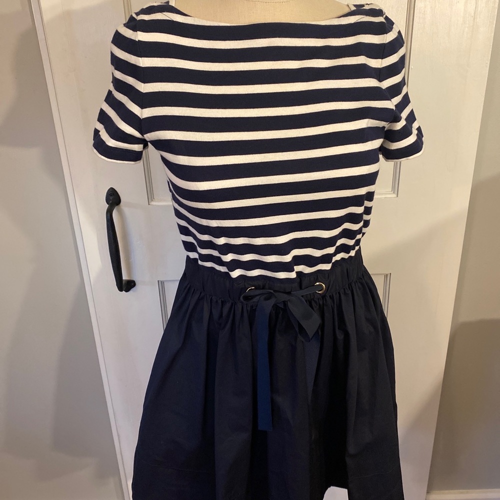 Kate Spade Blue and White Pleated Tie Front Sundress
